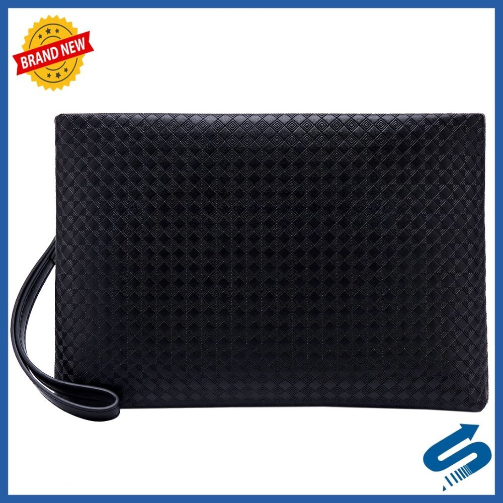 Large Leather Clutch Bag Mens Business Travel Minimal Classic Zippered Organizer